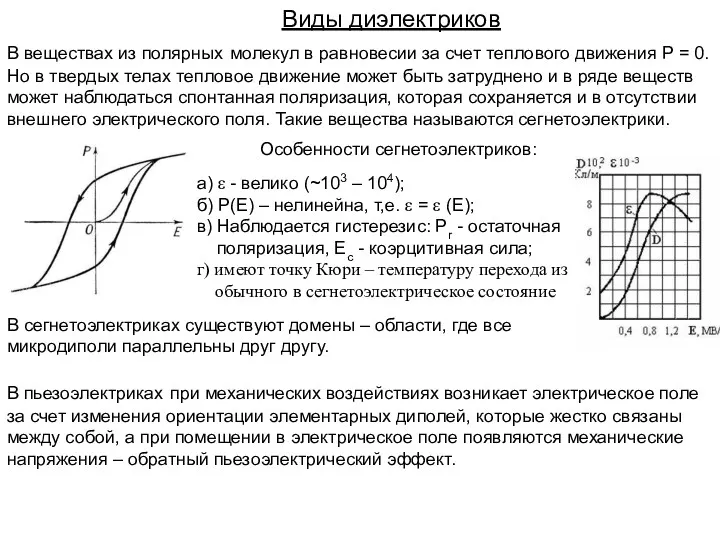 Виды диэлектриков В веществах из полярных молекул в равновесии за