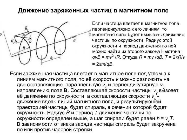 Движение заряженных частиц в магнитном поле Если заряженная частица влетает