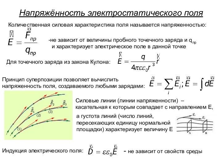 Напряжённость электростатического поля Количественная силовая характеристика поля называется напряженностью: не