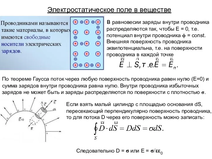 Электростатическое поле в веществе в равновесии заряды внутри проводника распределяются