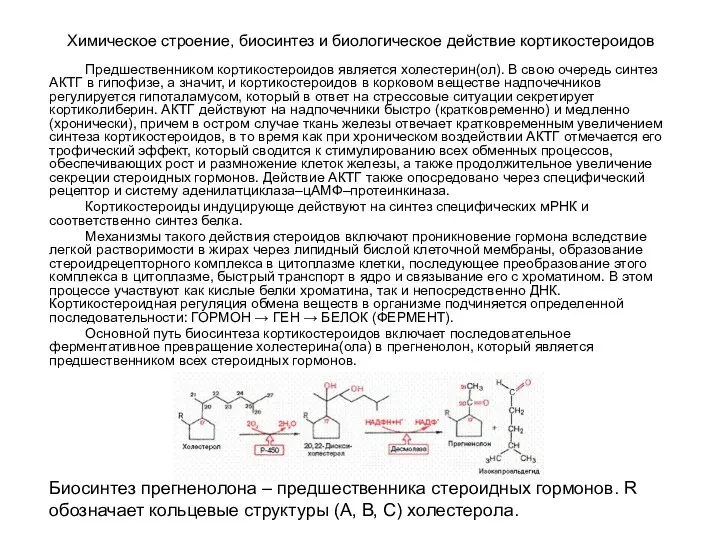 Химическое строение, биосинтез и биологическое действие кортикостероидов Предшественником кортикостероидов является