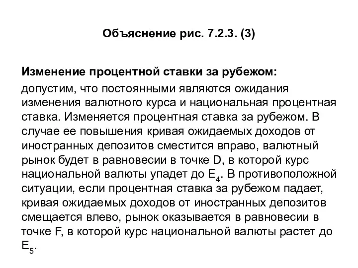 Объяснение рис. 7.2.3. (3) Изменение процентной ставки за рубежом: допустим,