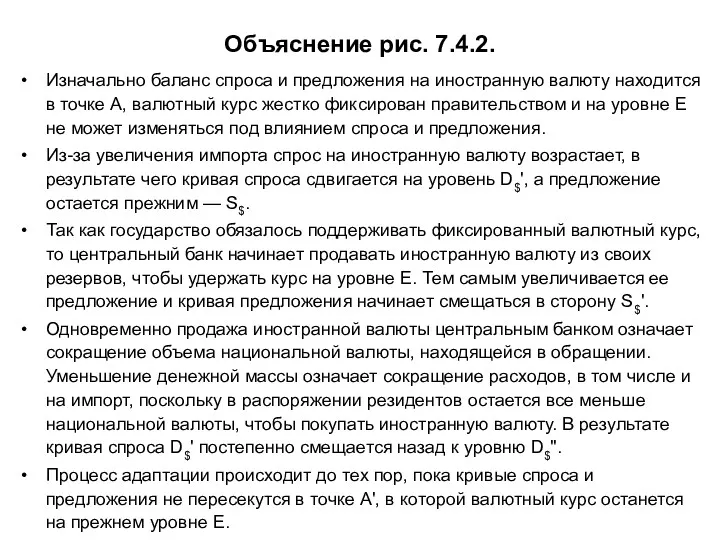 Объяснение рис. 7.4.2. Изначально баланс спроса и предложения на иностранную