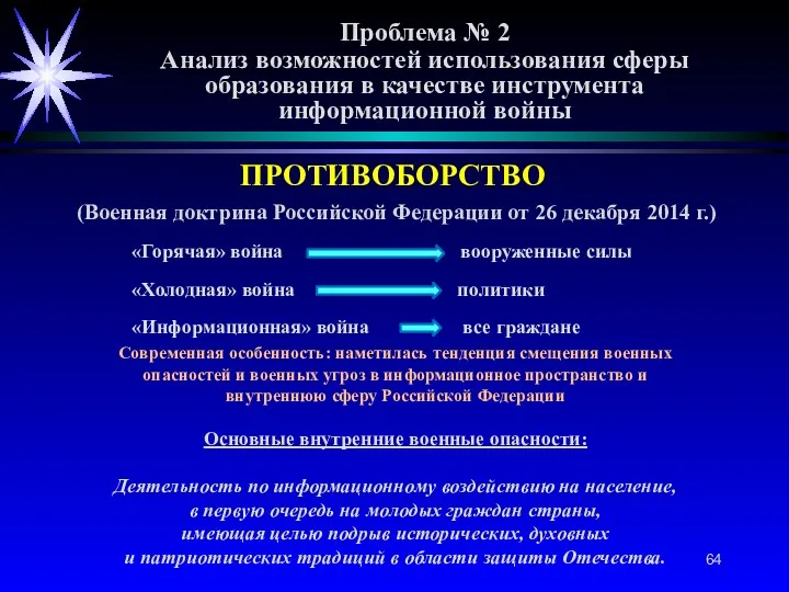 Проблема № 2 Анализ возможностей использования сферы образования в качестве