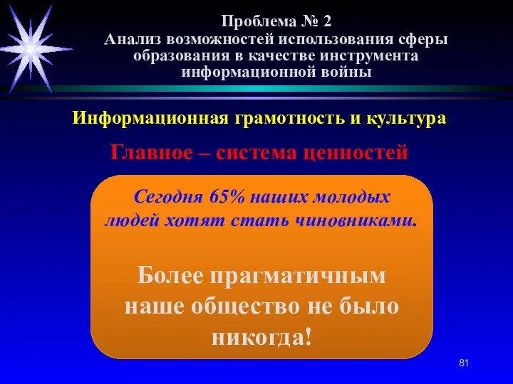 Проблема № 2 Анализ возможностей использования сферы образования в качестве