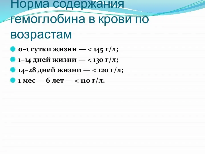 Норма содержания гемоглобина в крови по возрастам 0–1 сутки жизни