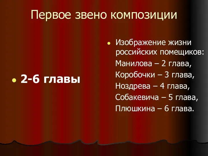 Первое звено композиции 2-6 главы Изображение жизни российских помещиков: Манилова