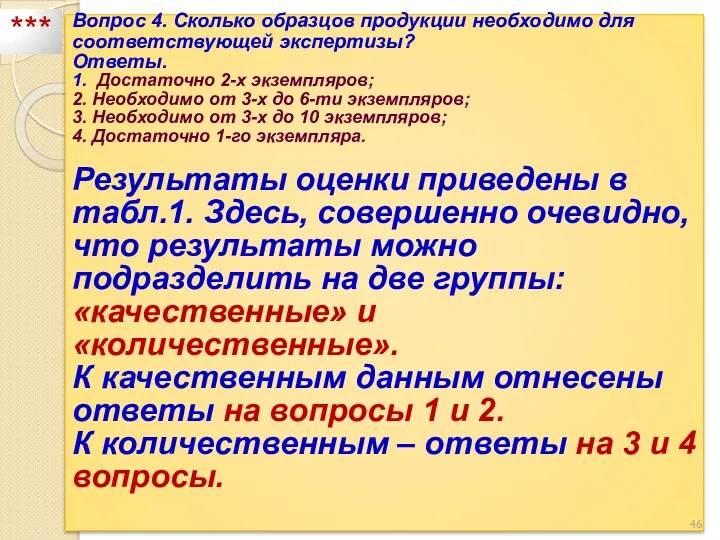 Вопрос 4. Сколько образцов продукции необходимо для соответствующей экспертизы? Ответы.