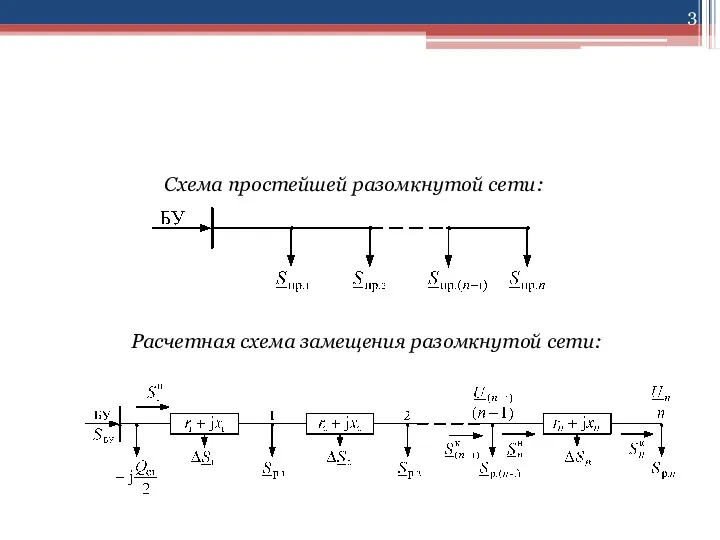 6.1 Расчет режима районной разомкнутой сети Схема простейшей разомкнутой сети: Расчетная схема замещения разомкнутой сети: