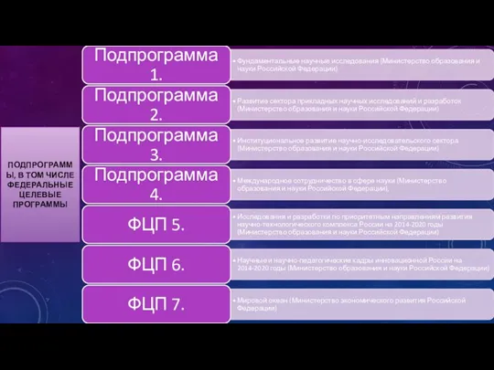 ПОДПРОГРАММЫ, В ТОМ ЧИСЛЕ ФЕДЕРАЛЬНЫЕ ЦЕЛЕВЫЕ ПРОГРАММЫ