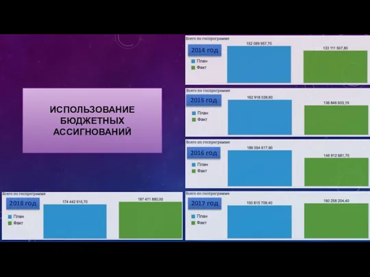 ИСПОЛЬЗОВАНИЕ БЮДЖЕТНЫХ АССИГНОВАНИЙ 2014 год 2015 год 2016 год 2017 год 2018 год