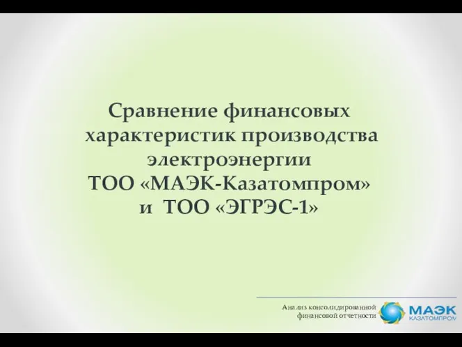 Анализ консолидированной финансовой отчетности Сравнение финансовых характеристик производства электроэнергии ТОО «МАЭК-Казатомпром» и ТОО «ЭГРЭС-1»