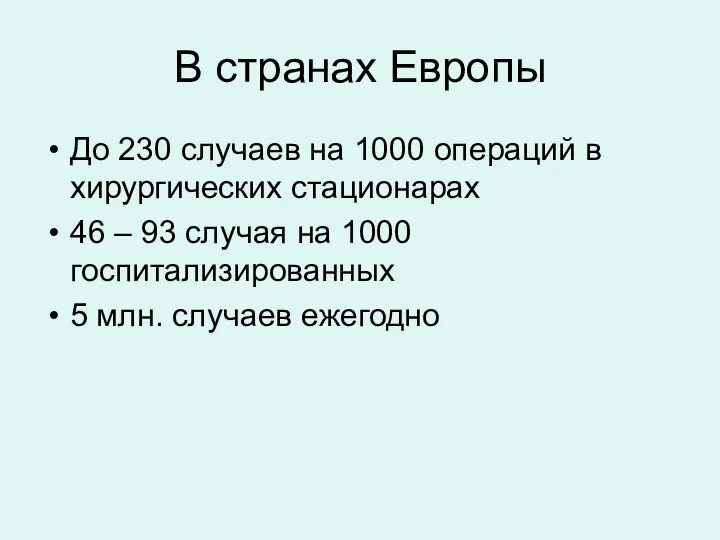 В странах Европы До 230 случаев на 1000 операций в