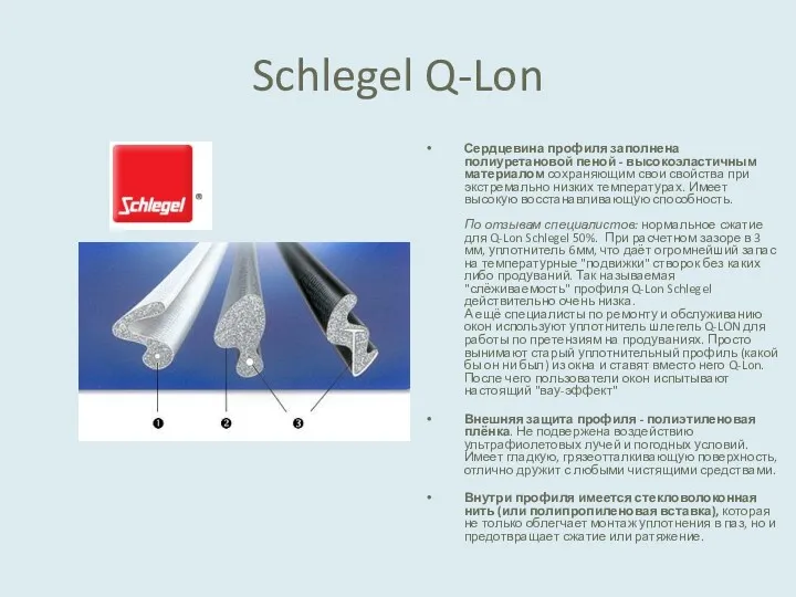 Schlegel Q-Lon Сердцевина профиля заполнена полиуретановой пеной - высокоэластичным материалом