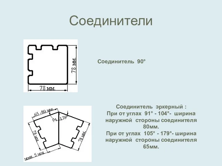 Соединители Соединитель 90° Соединитель эркерный : При от углах 91°