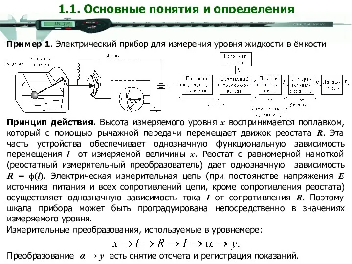 Принцип действия. Высота измеряемого уровня x воспринимается поплавком, который с