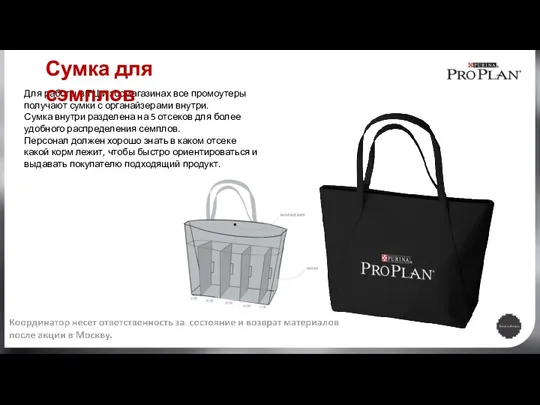 Для работы в ТЦ и зоомагазинах все промоутеры получают сумки