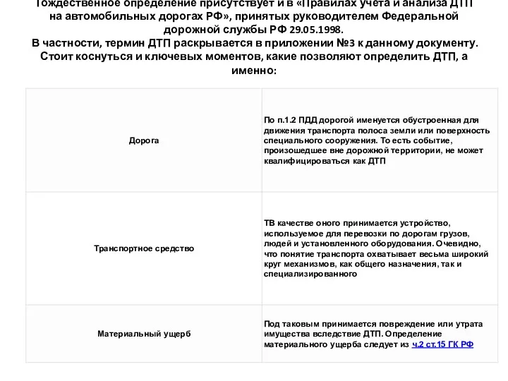 Тождественное определение присутствует и в «Правилах учета и анализа ДТП