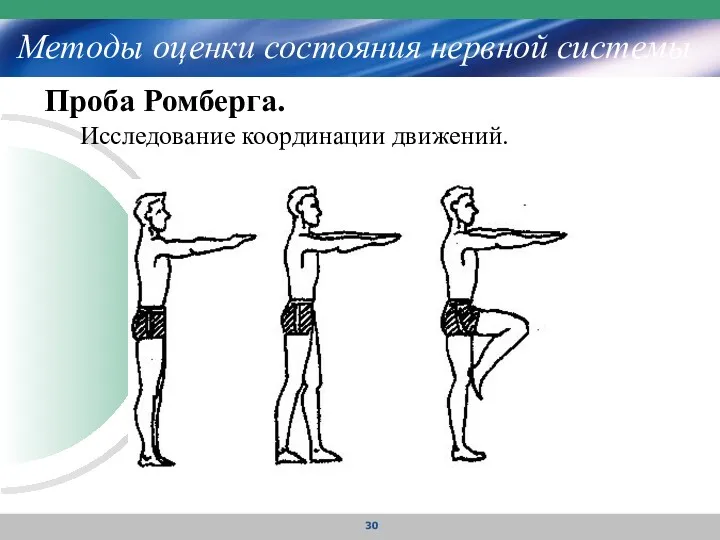 Методы оценки состояния нервной системы Проба Ромберга. Исследование координации движений.