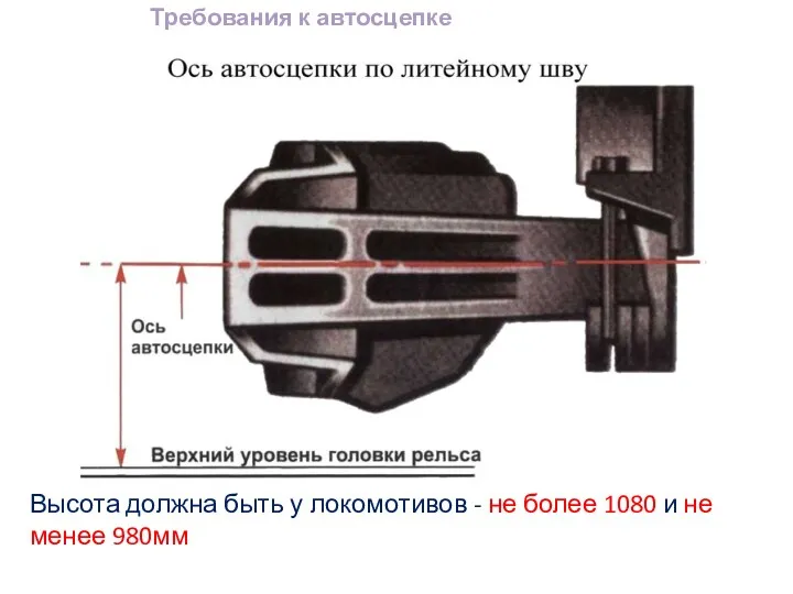 Высота должна быть у локомотивов - не более 1080 и не менее 980мм Требования к автосцепке