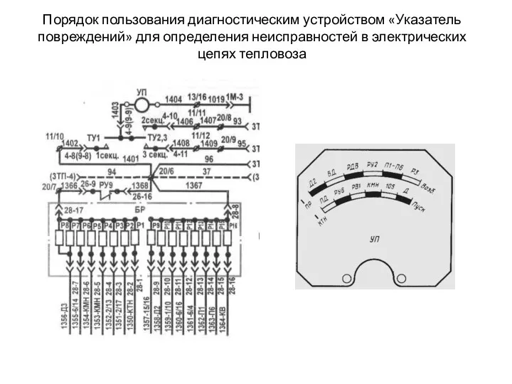 Порядок пользования диагностическим устройством «Указатель повреждений» для определения неисправностей в электрических цепях тепловоза