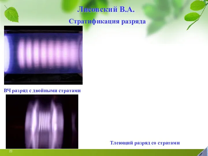Лисовский В.А. Стратификация разряда ВЧ разряд с двойными стратами Тлеющий разряд со стратами