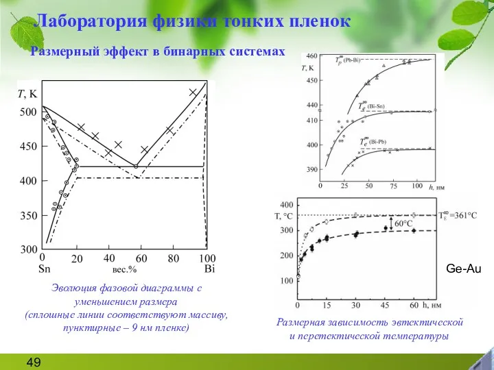 Размерный эффект в бинарных системах Эволюция фазовой диаграммы с уменьшением