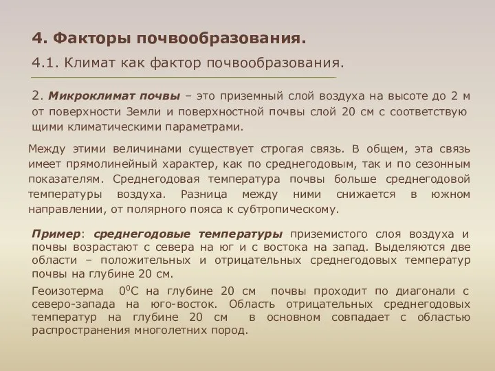 4. Факторы почвообразования. 4.1. Климат как фактор почвообразования. 2. Микроклимат