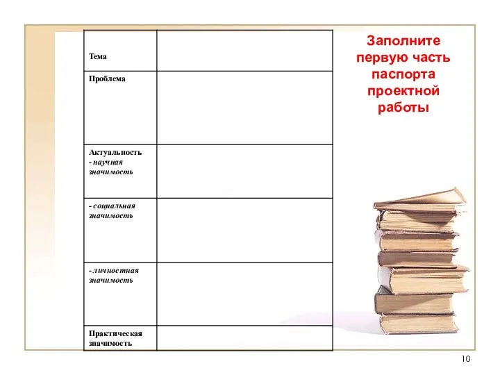 Заполните первую часть паспорта проектной работы