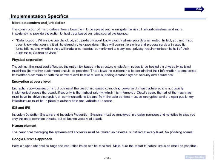 Implementation Specifics Q&A Micro datacenters and jurisdiction The construction of