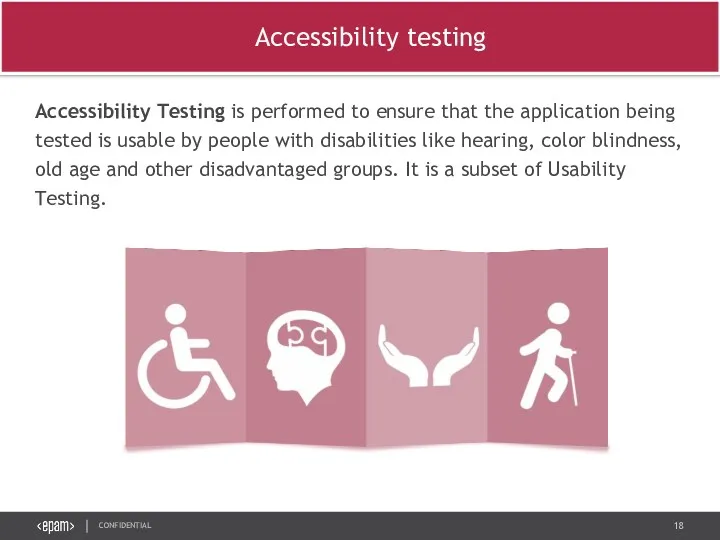 Accessibility Testing is performed to ensure that the application being