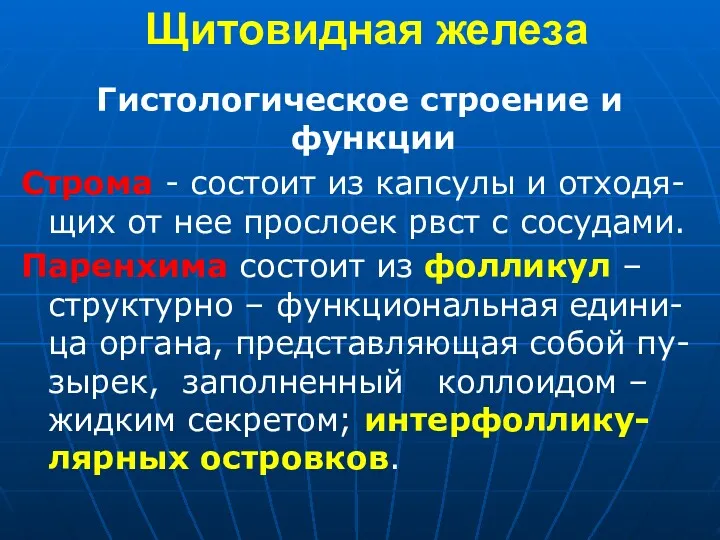 Щитовидная железа Гистологическое строение и функции Строма - состоит из