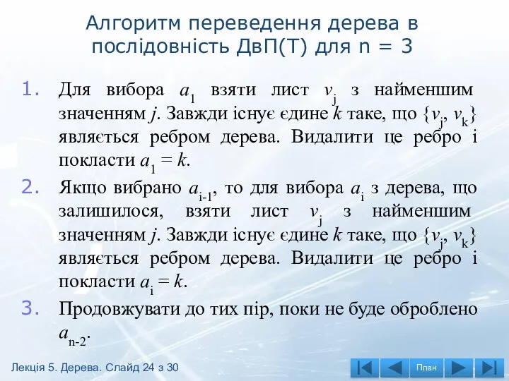 Алгоритм переведення дерева в послідовність ДвП(Т) для n = 3