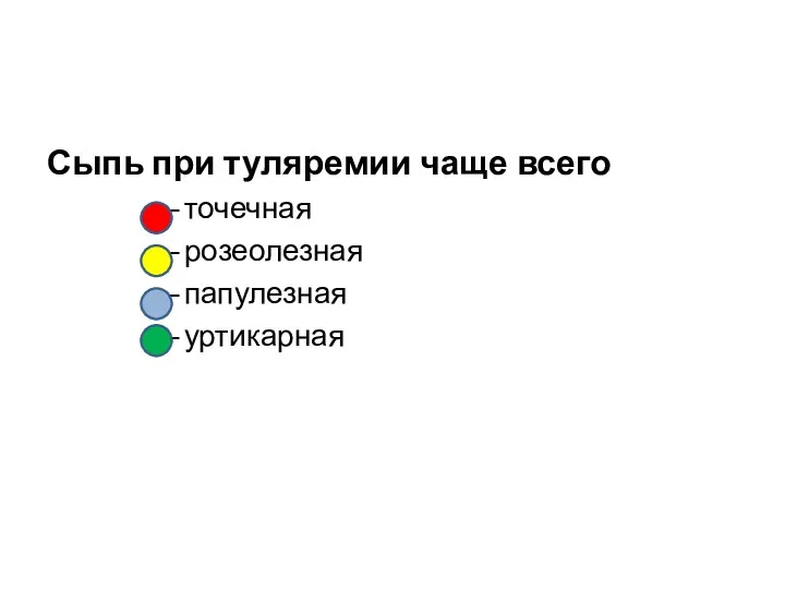 Сыпь при туляремии чаще всего точечная розеолезная папулезная уртикарная