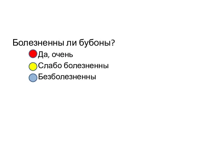 Болезненны ли бубоны? Да, очень Слабо болезненны Безболезненны