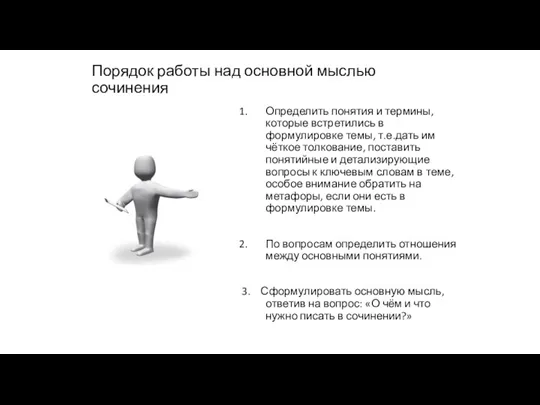 Порядок работы над основной мыслью сочинения Определить понятия и термины,