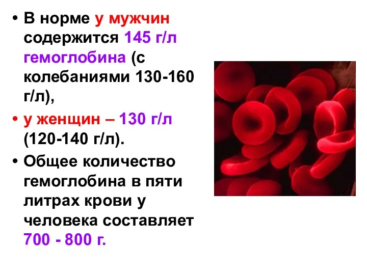 В норме у мужчин содержится 145 г/л гемоглобина (с колебаниями