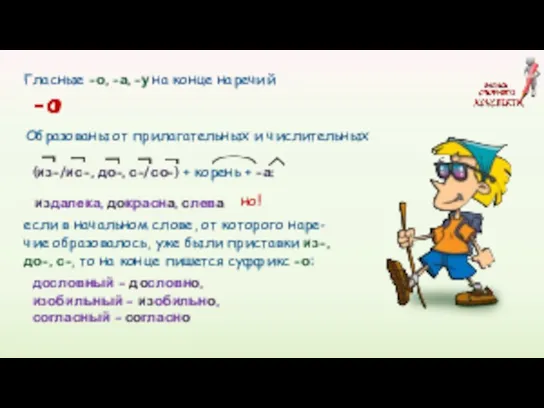 Гласные -о, -а, -у на конце наречий -о Образованы от