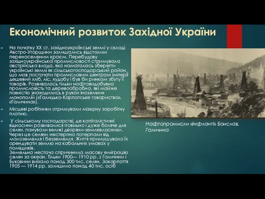 Економічний розвиток Західної України На початку XX ст. західноукраїнські землі