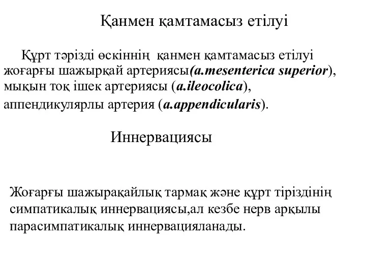 Қанмен қамтамасыз етілуі Құрт тәрізді өскіннің қанмен қамтамасыз етілуі жоғарғы