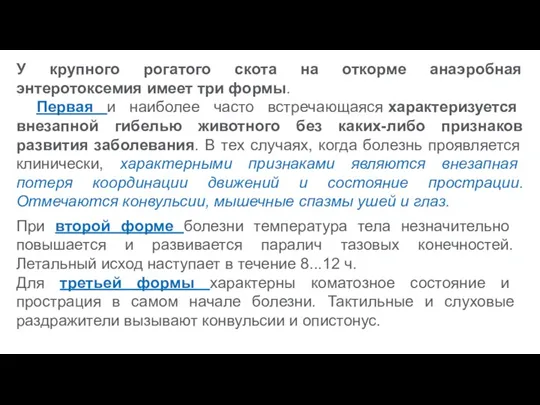 У крупного рогатого скота на откорме анаэробная энтеротоксемия имеет три