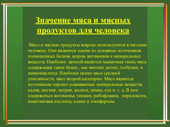 Значение мяса и мясных продуктов для человека Мясо и мясные