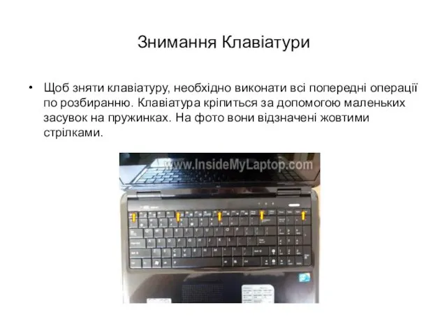 Знимання Клавіатури Щоб зняти клавіатуру, необхідно виконати всі попередні операції