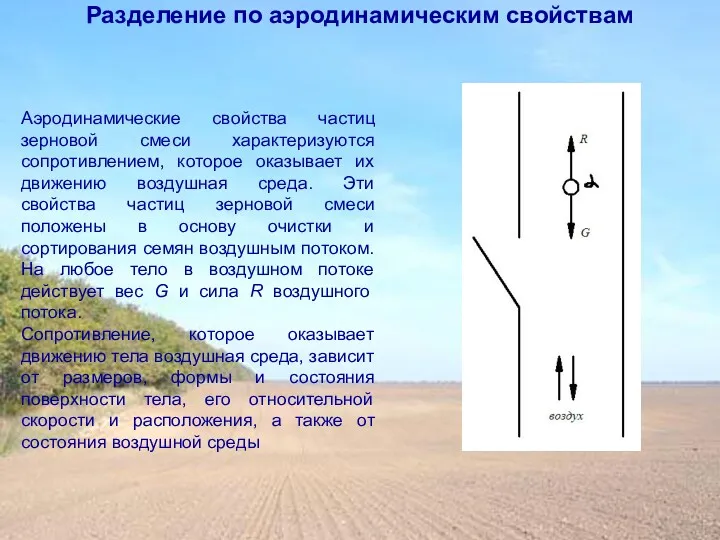 Аэродинамические свойства частиц зерновой смеси характеризуются сопротивлением, которое оказывает их