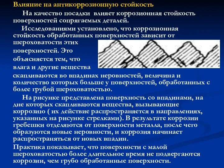 Влияние на антикоррозионную стойкость На качество посадки влияет коррозионная стойкость