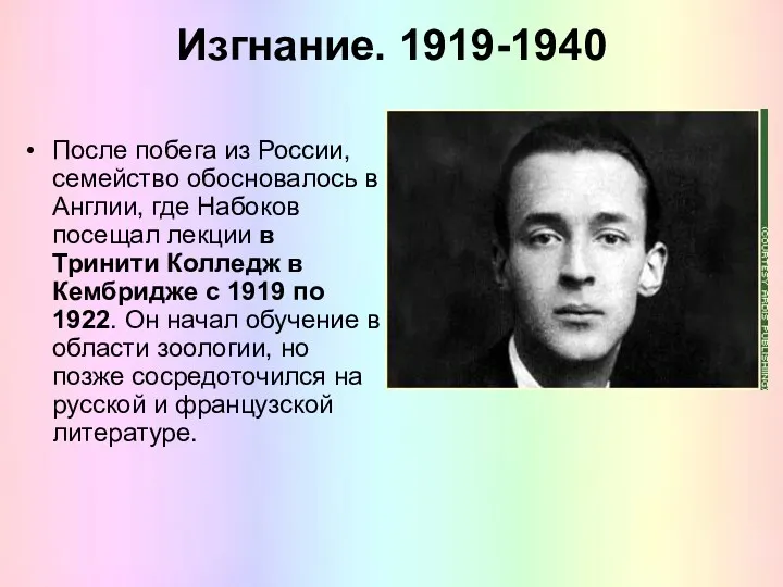 Изгнание. 1919-1940 После побега из России, семейство обосновалось в Англии,