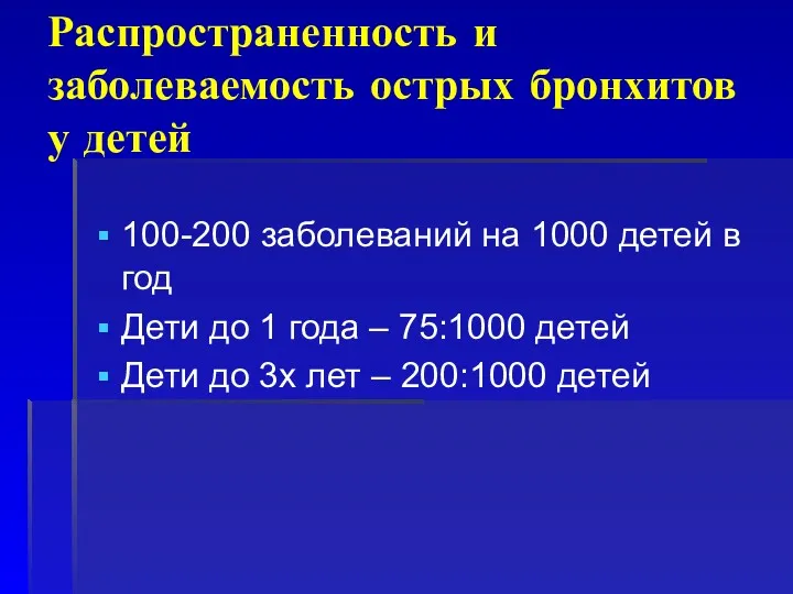 Распространенность и заболеваемость острых бронхитов у детей 100-200 заболеваний на