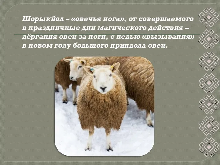 Шорыкйол – «овечья нога», от совершаемого в праздничные дни магического