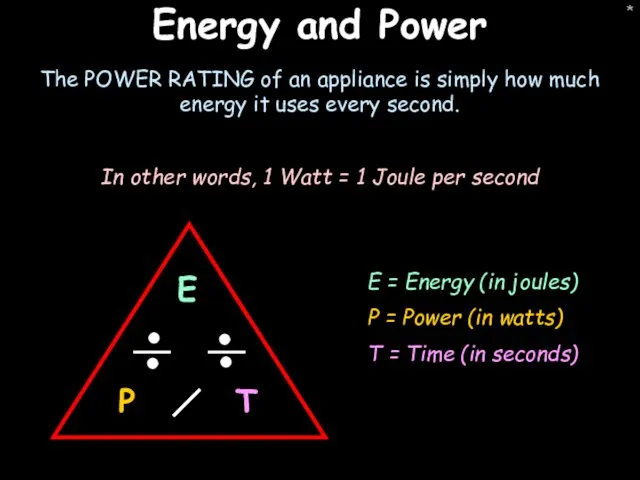 * Energy and Power The POWER RATING of an appliance