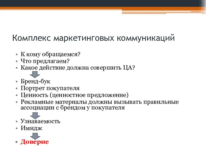 Комплекс маркетинговых коммуникаций К кому обращаемся? Что предлагаем? Какое действие